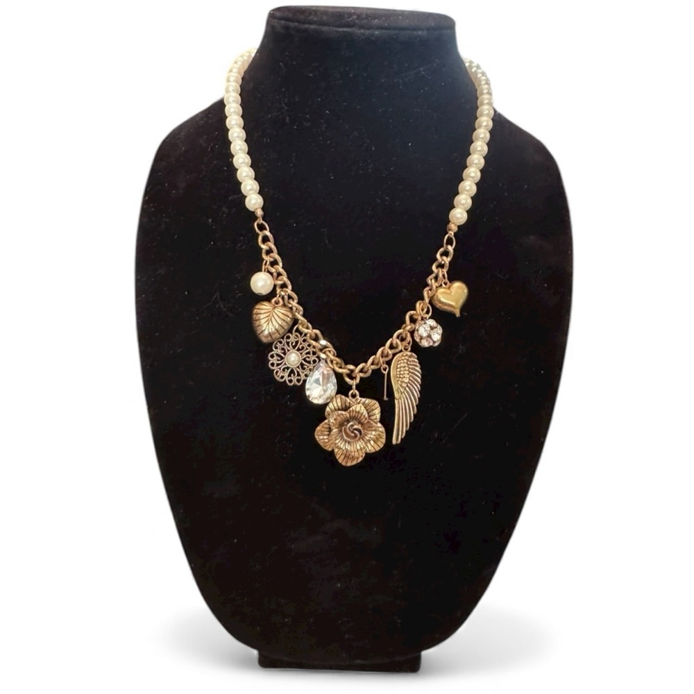 Elegant Gold Charm Necklace with Pearls
